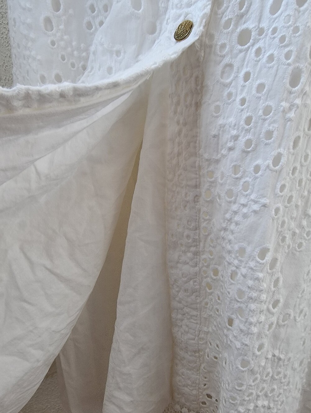 Zara 46"L Midi White Dress Metal Buttons Embroidered Eyelets Belt, Lined, Sz XL - Picture 7 of 16